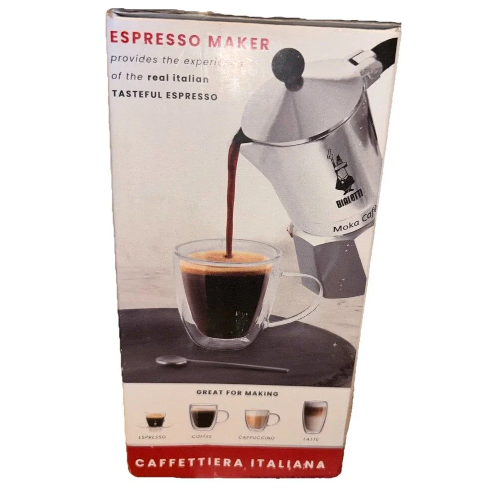 Bialetti Moka Café Stovetop Espresso Maker 3 Cup 130ml Silver Aluminum - Picture 3 of 5
